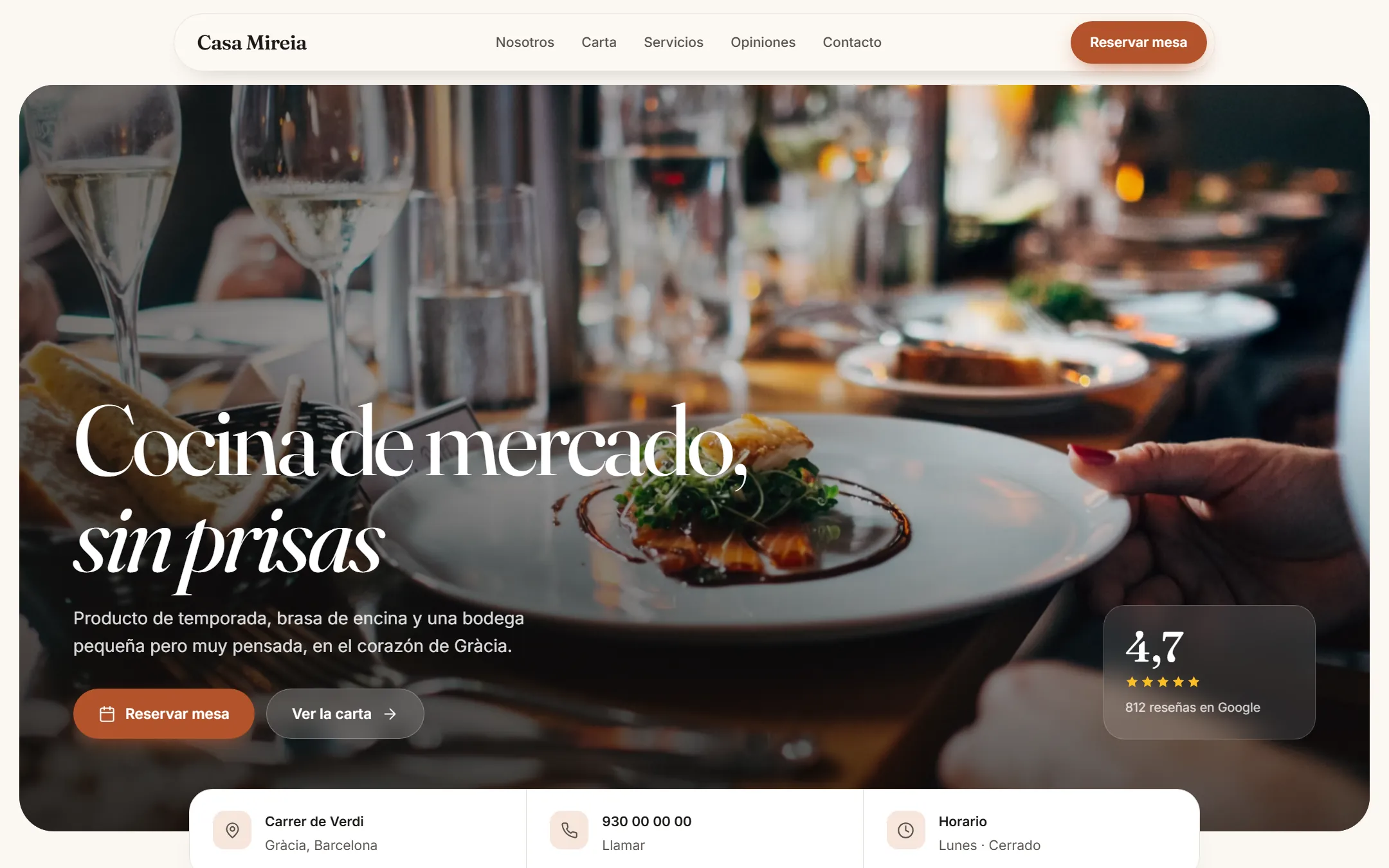 Web de un restaurante creada con YaWeb, en ordenador y en móvil